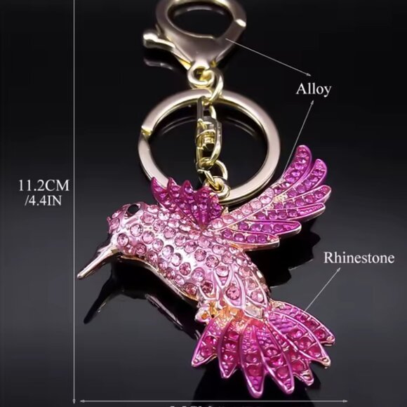 Green Hummingbird Keychain for Women Men Rhinestone Gold Color Alloy Animal Bird - Picture 11 of 13